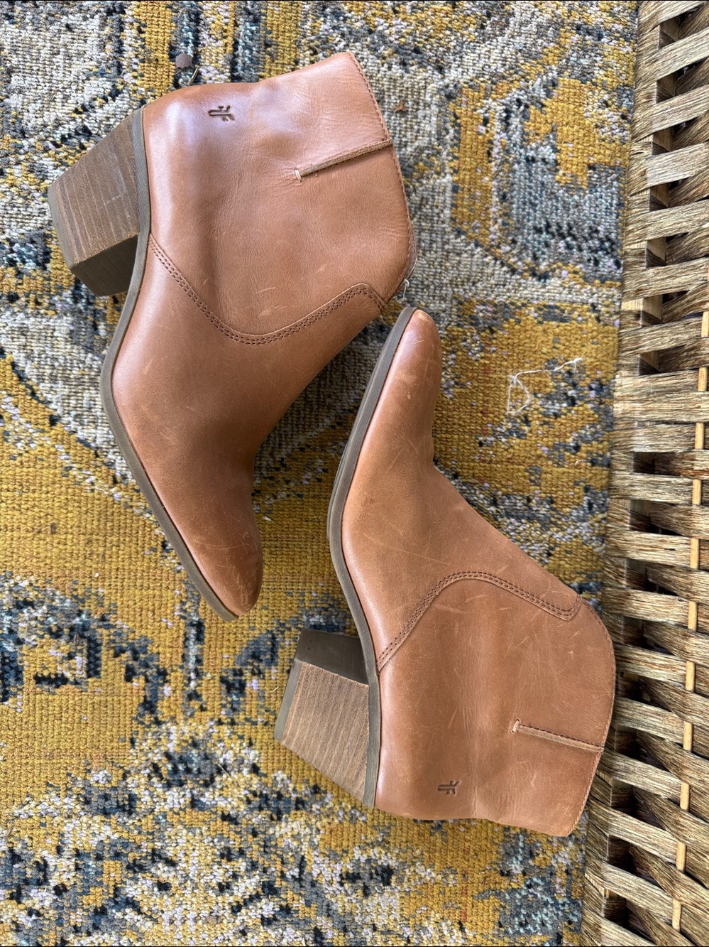 FRYE Jennifer Leather Ankle Boots Women’s 9M Cognac/Wheat 3471729-WHE NWOT